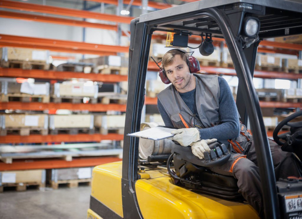 Forklift Driver With Head Gear